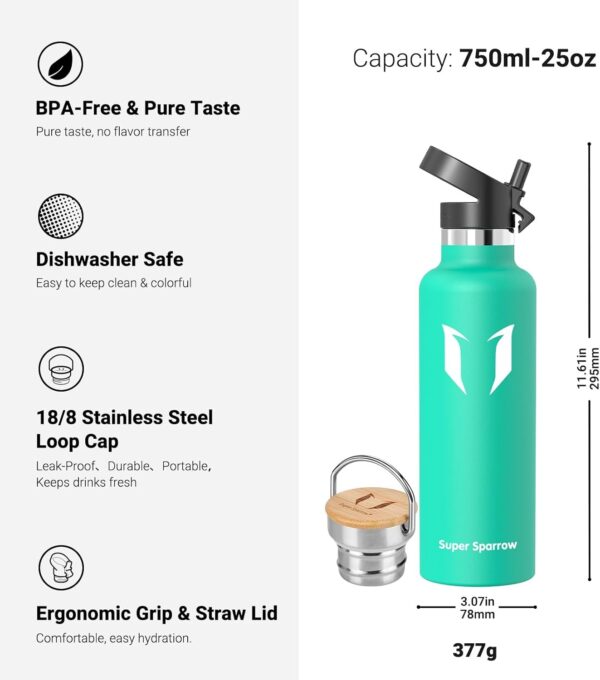 Garrafa de água em inox Super Sparrow 750ml Turquesa