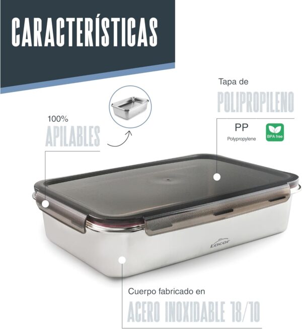 Recipiente Hermético Lacor Ecoinox Pro 5 L em Aço Inoxidável 18/10 - Tampa ClipLock (64675)