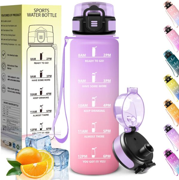 Garrafa de Água HoneyHolly 1 L com Marcador de Tempo Livre de BPA