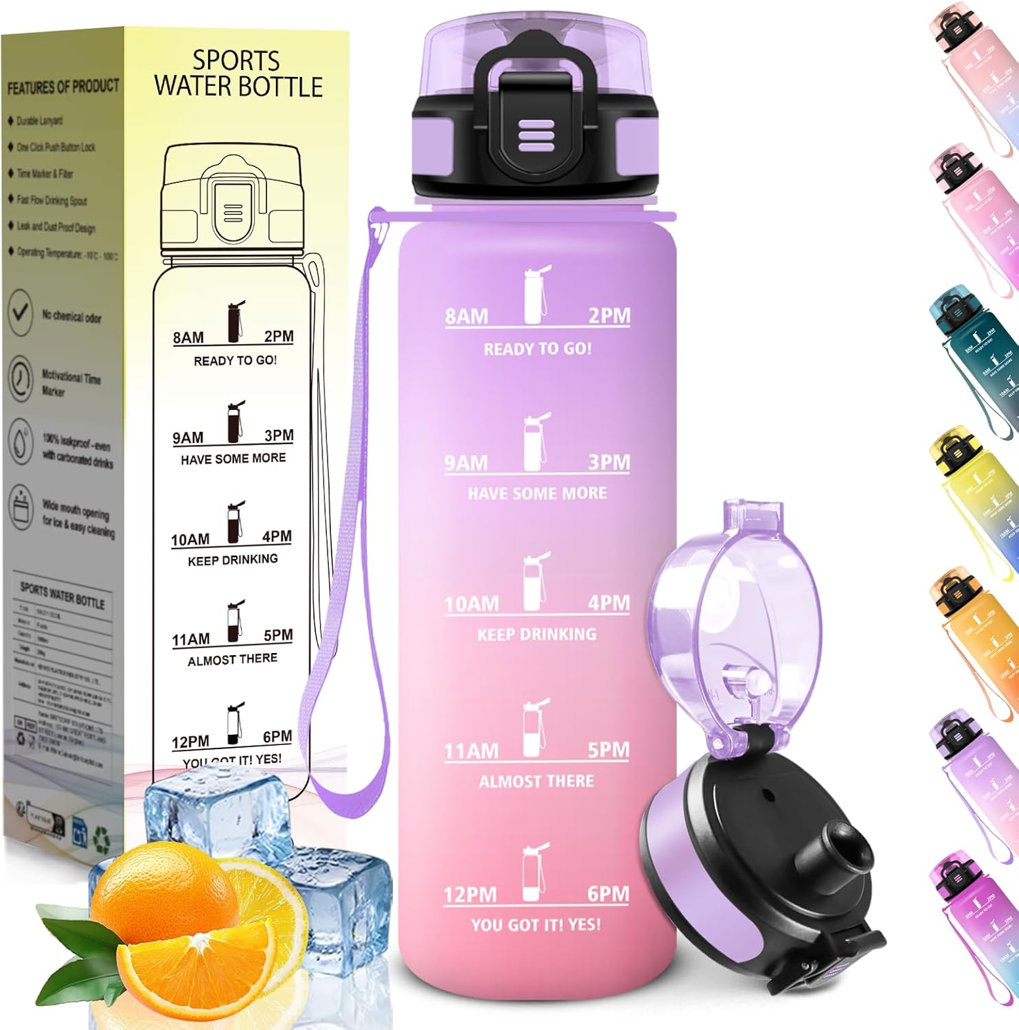 Garrafa de Água HoneyHolly 1 L com Marcador de Tempo Livre de BPA