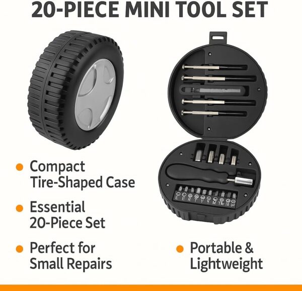 Kit de Ferramentas Mini 20 Peças em Estojo em Forma de Pneu