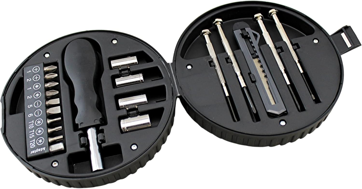 Kit de Ferramentas Mini 20 Peças em Estojo em Forma de Pneu
