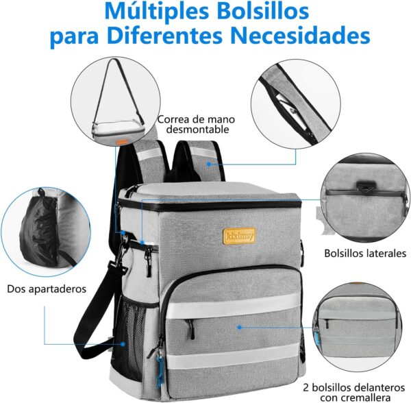 Mochila Térmica Portátil 30 L para Praia e Camping com Isolamento Hermético - Cinzento