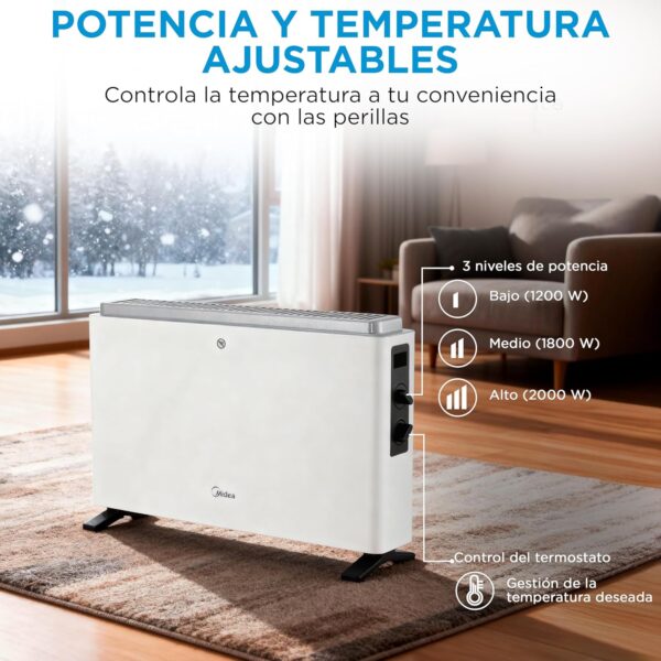 Radiador Convector Elétrico MIDEA 2000 W com Termostato e Proteção de Sobreaquecimento