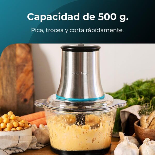 Picadora Cecotec ChopBeat 2000 Vindaloo Glass 500 W com Lâmina de 4 Folhas Em Aço Inoxidável e Bol de Cristal
