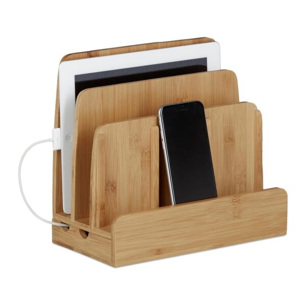 Estação de Carga Relaxdays para Tablets e Smartphones Em Bambu Natural 23x25.5x13.5 cm