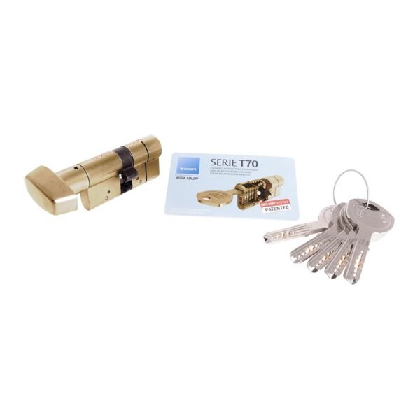 (35x35 mm) Cilindro de Alta Segurança Tesa Assa Abloy Botão Leva Larga Latonado