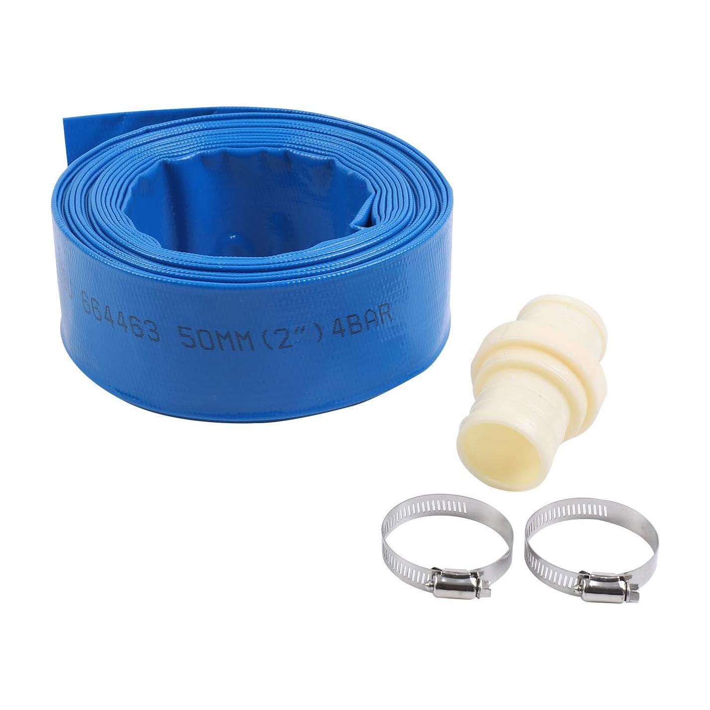 Mangueira Plana para Descarga de Água 10 M X 50 mm KATSU com Clips e Conector Azul