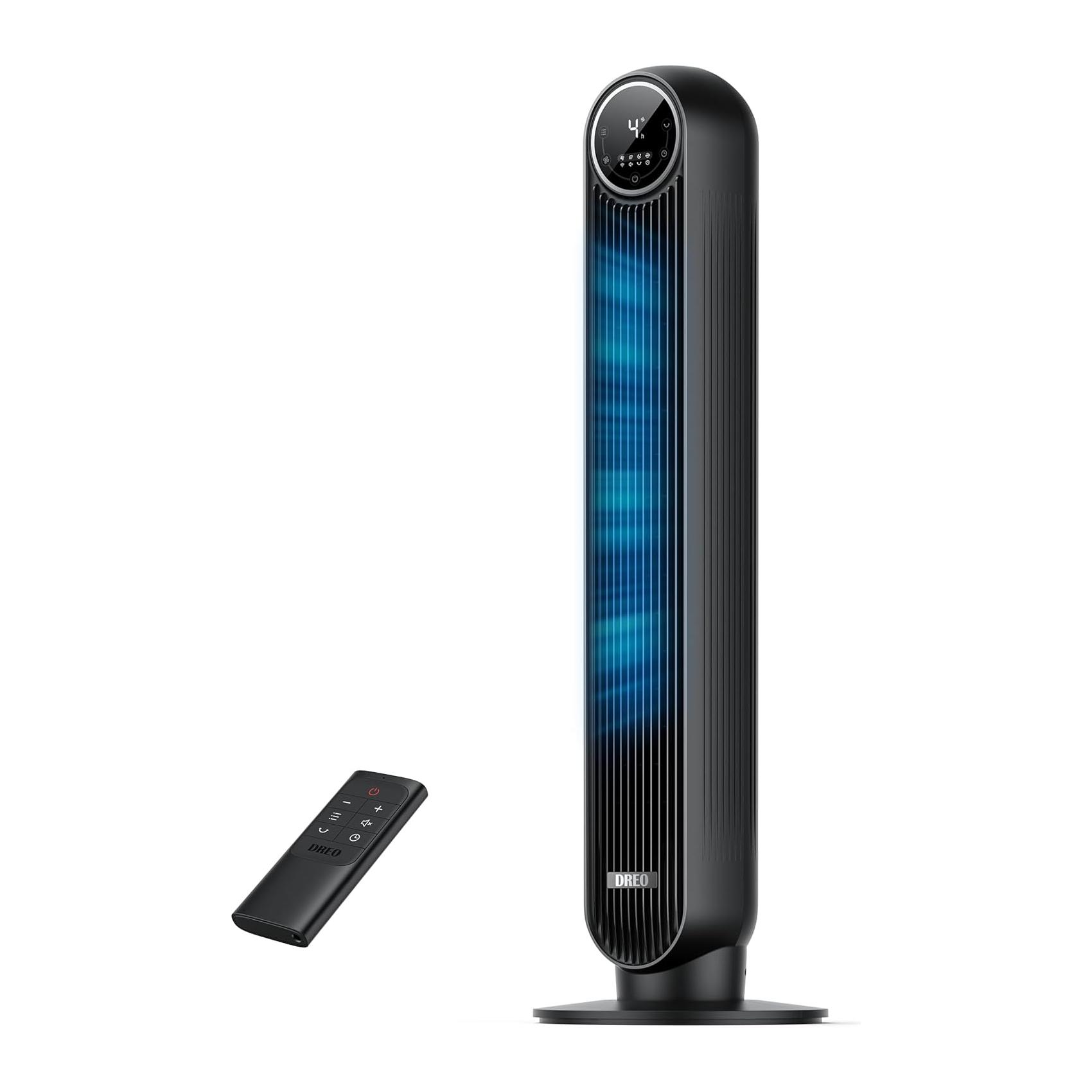 Ventoinha de Torre Dreo 20dB Silenciosa com LED e Comando À Distância 4 Velocidades Preto