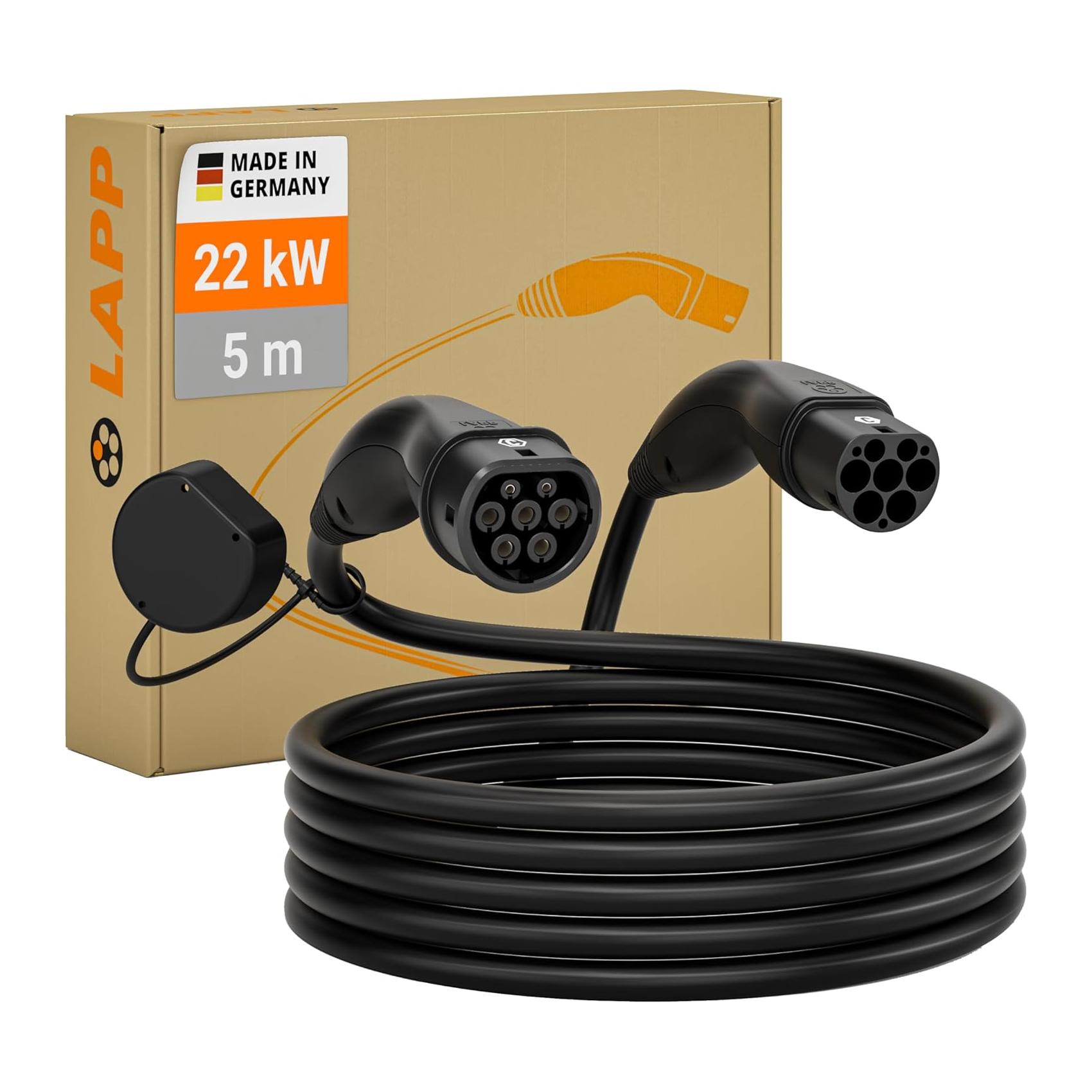 Cabo de carregamento EV Tipo 2 LAPP Mobility 2.22 kW 32 A Trifásico Modo 3/5 m para Carros Elétricos