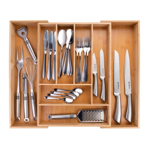 Organizador de Gavetas 46x34-56,5x6 cm Alpina Extensível Bambu para Utensílios