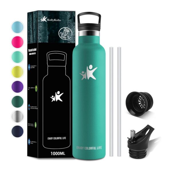 Garrafa Térmica 1 Litro Aço Inoxidável com Palhinha e Filtro para Desporto KollyKolla