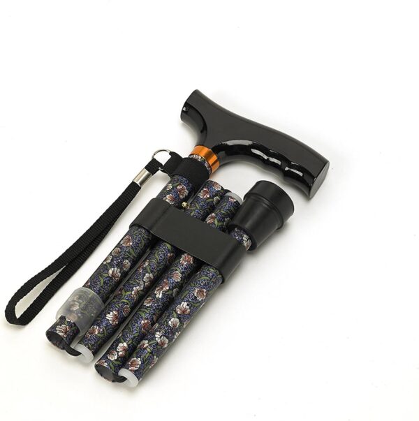 Bengala Dobravel Leve Equilíbrio Pega em Madeira Motivo Églantine 73,6-83,2 cm