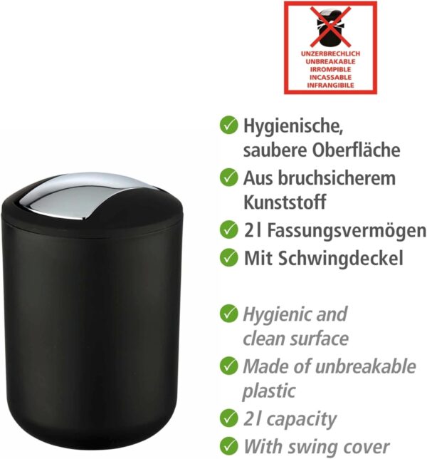 Mini Caixote do Lixo 2L 14x21x14 cm Casa de Banho WENKO Preto