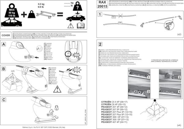 Barras de tejadilho 20015 Premontado Rax Tetrax