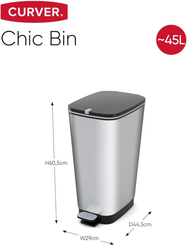 Caixote Do Lixo Curver Chic Bin com Pedal Antideslizante 45 L Acabamento Aço