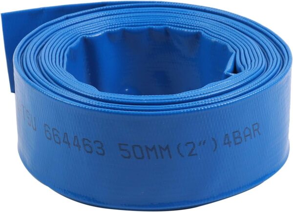 Mangueira Plana para Descarga de Água 10 M X 50 mm KATSU com Clips e Conector Azul