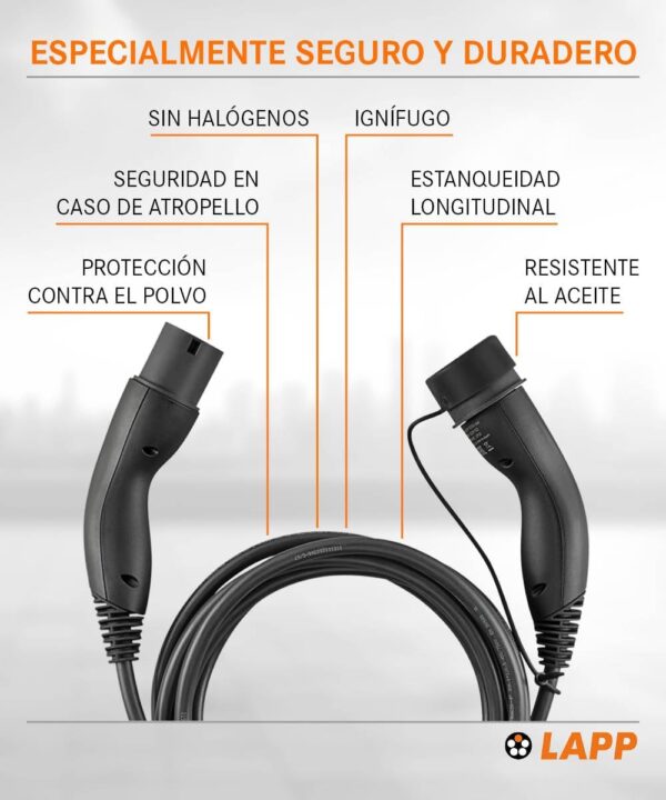 Cabo de carregamento EV Tipo 2 LAPP Mobility 2.22 kW 32 A Trifásico Modo 3/5 m para Carros Elétricos