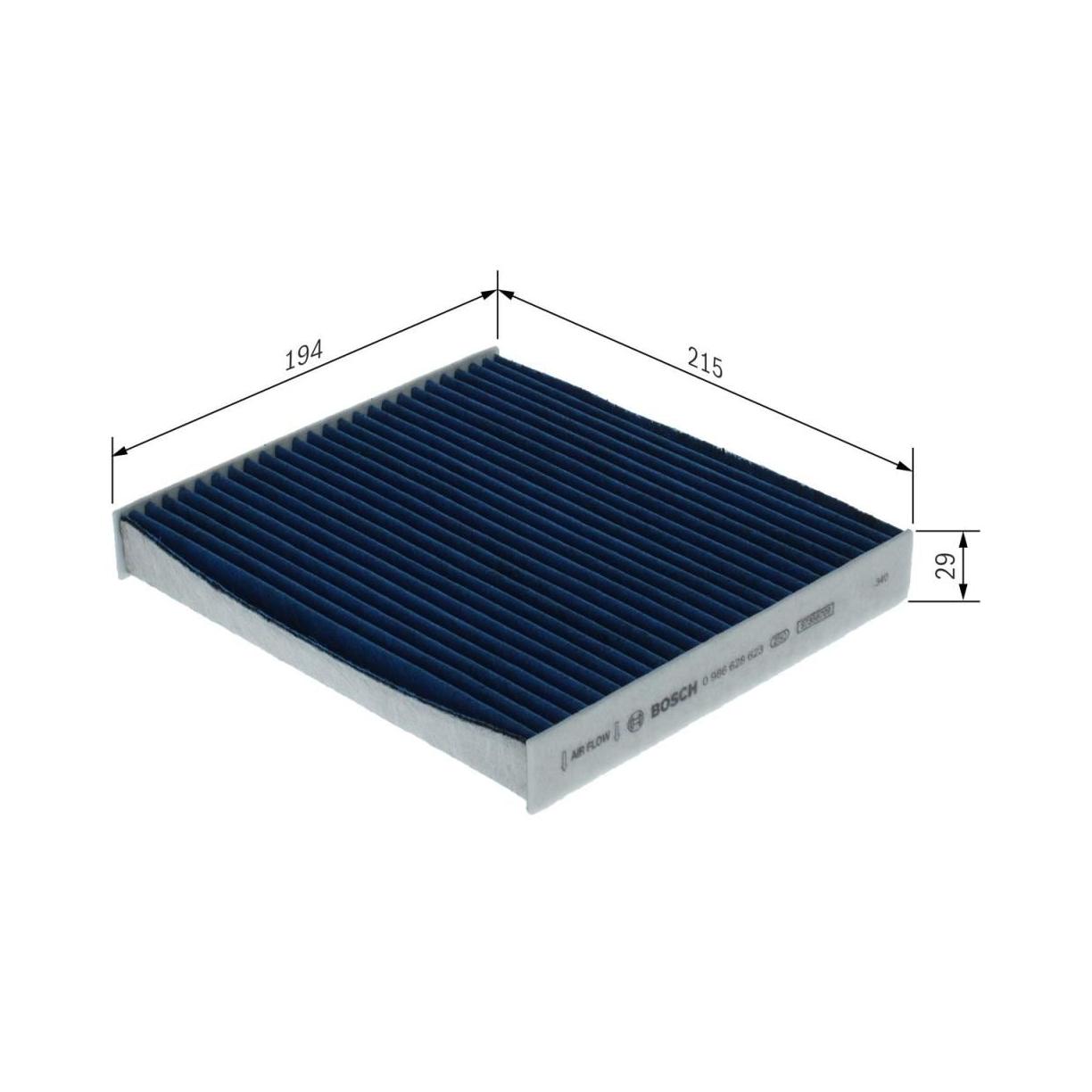 BOSCH 0 986 628 623 / A8623 Filtro ar do habitáculo carvão ativado, pó fino com efeito antialérgico / fungicida / antibacteriano (4047026589122)