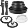 16d5sf56s98324651243216981fsd6916dsf Conjunto de Panelas e Frigideiras 10 Peças - Antiaderente Cabos Removíveis Indução Empilhável Sem PFAS BEZIA