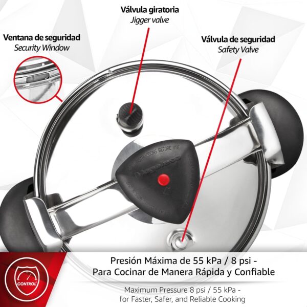 1fa6sd968512596d15sa6dsa Panela de Pressão Tradicional 8 L Magefesa Star Bombeada apta para Indução Aço Inoxidável 18/10