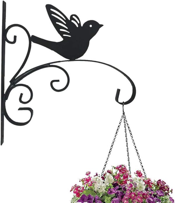 3 Suportes Decorativos de Parede em Ferro para Vasos - Gancho com Pássaro (30 × 28 cm até 10 kg)