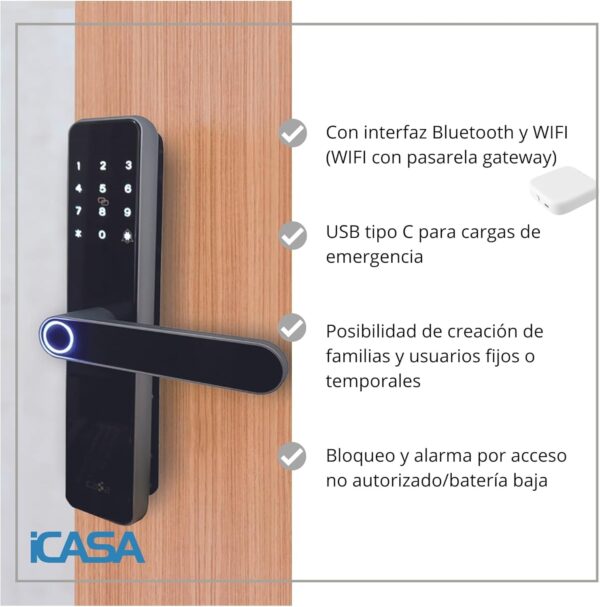 Fechadura Inteligente Wi-Fi 5 Modos Abertura ICASA HC-E010