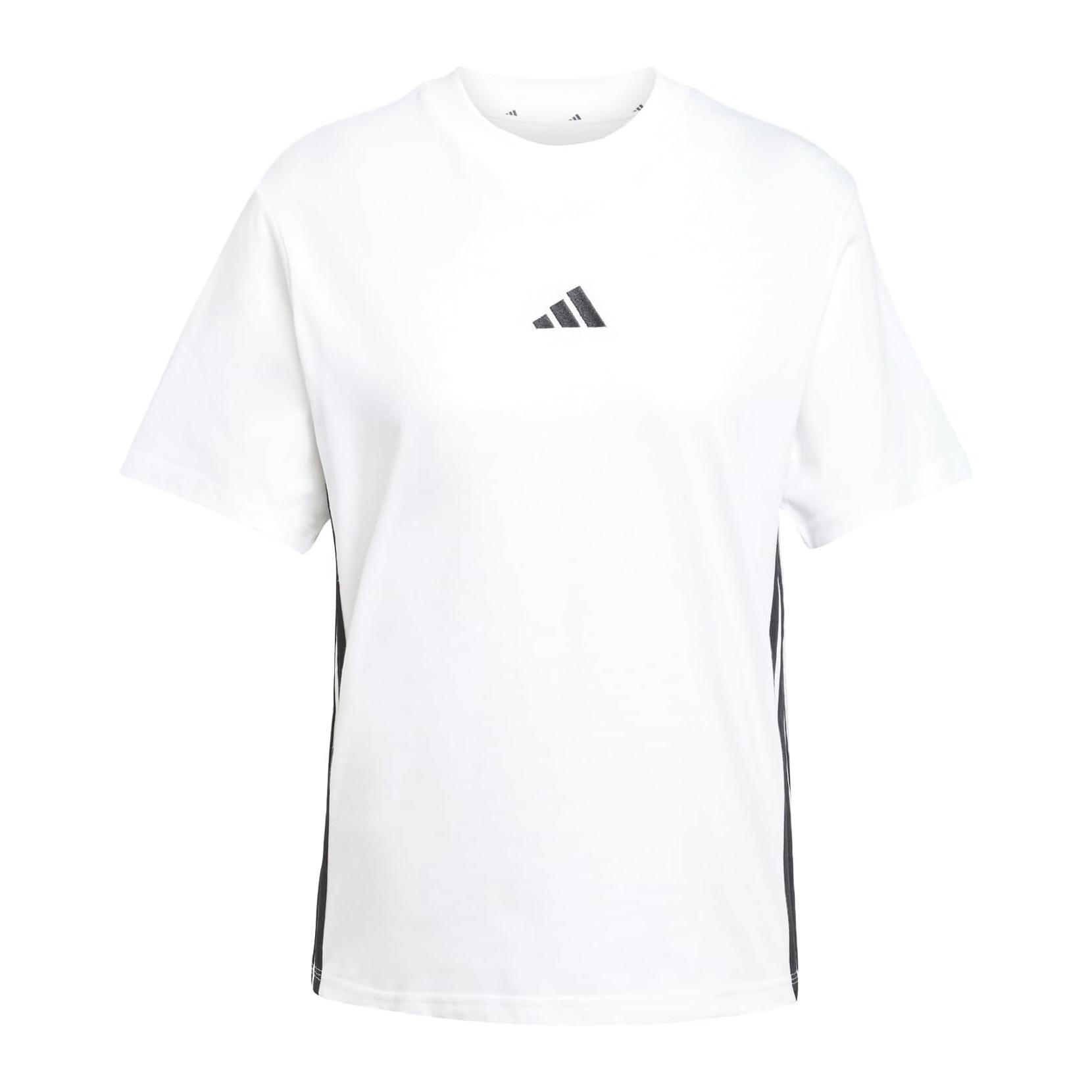 (L) T-Shirt adidas Essentials 3-Stripes Algodão Branco e Preto Mulher