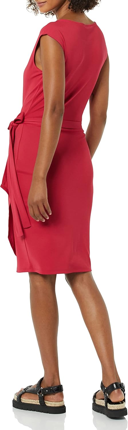 (XL) Vestido com falso cruzado com gola barco e manga Amazon Essentials Himbeerrot