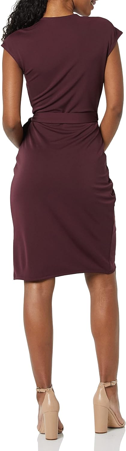 (XL) Vestido cruzado clássico com mangas curtas para Mulher Amazon Essentials Bordô