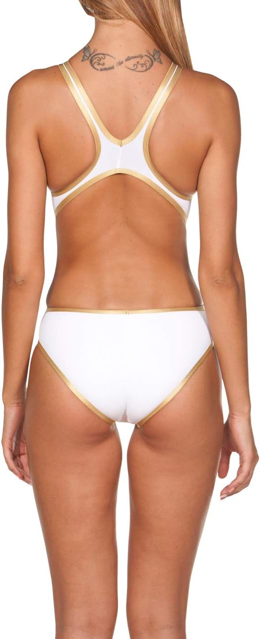 (36) Fato de Banho Mulher Arena One Big Logo - Branco e Dourado