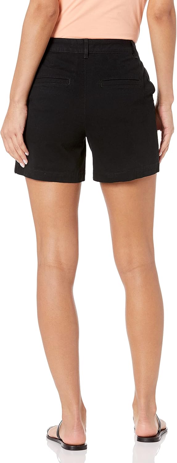 (46) Calções Khaki Cintura Média Corte Justo Amazon Essentials 13 cm Preto Mulher