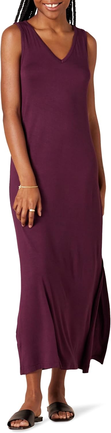 (XXL) Vestido Longo Jersey Decote em V Abertura Lateral Amazon Essentials