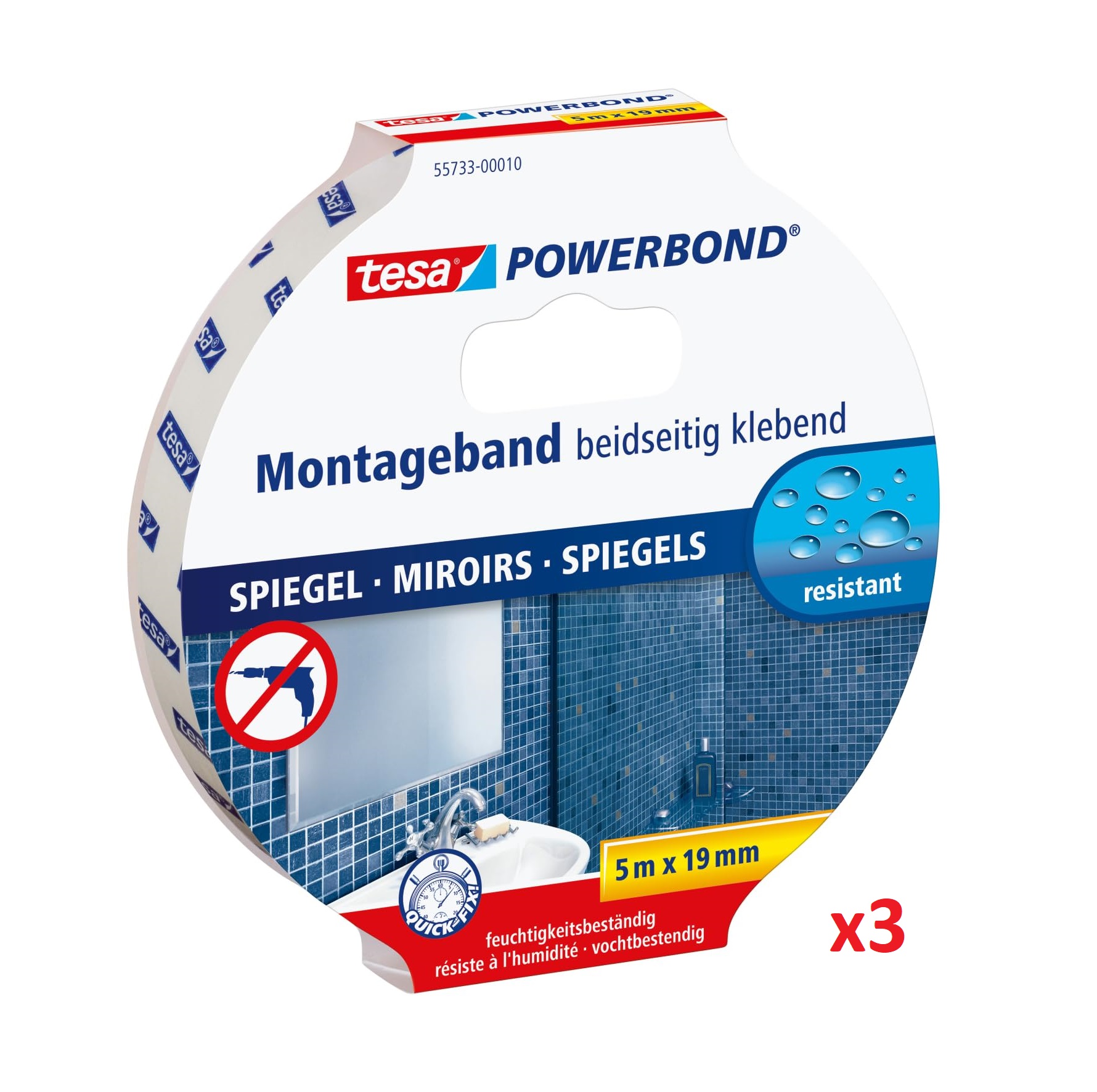 3 Rolos Fita adesiva dupla face TESA Powerbond para WCs 5m x 19mm (NOVO)
