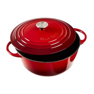 Caçarola 5.7L em Ferro Fundido Esmaltado Dutch Oven Uno Casa Vermelha com Tampa Apta para Todo o tipo fogões e fornos