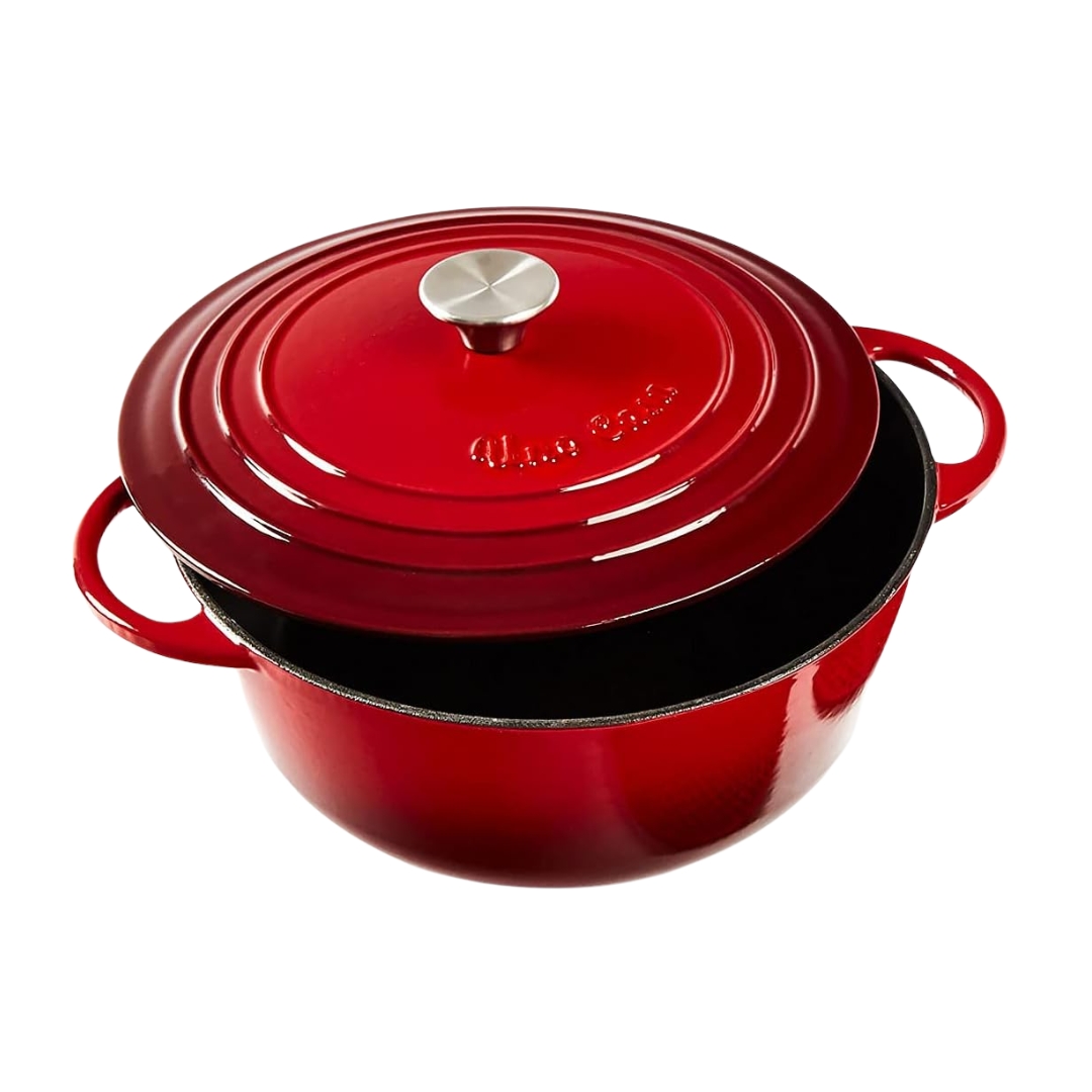 Caçarola 5.7L em Ferro Fundido Esmaltado Dutch Oven Uno Casa Vermelha com Tampa Apta para Todo o tipo fogões e fornos
