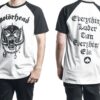 (L) T-Shirt Oficial Motörhead Raglan para Homem - “Everything is Louder with Lemmy” (Branco/Preto)