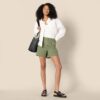 (42-44W) Calções Mulher Tiro Alto Corte Reto Verde Oliva Amazon Essentials