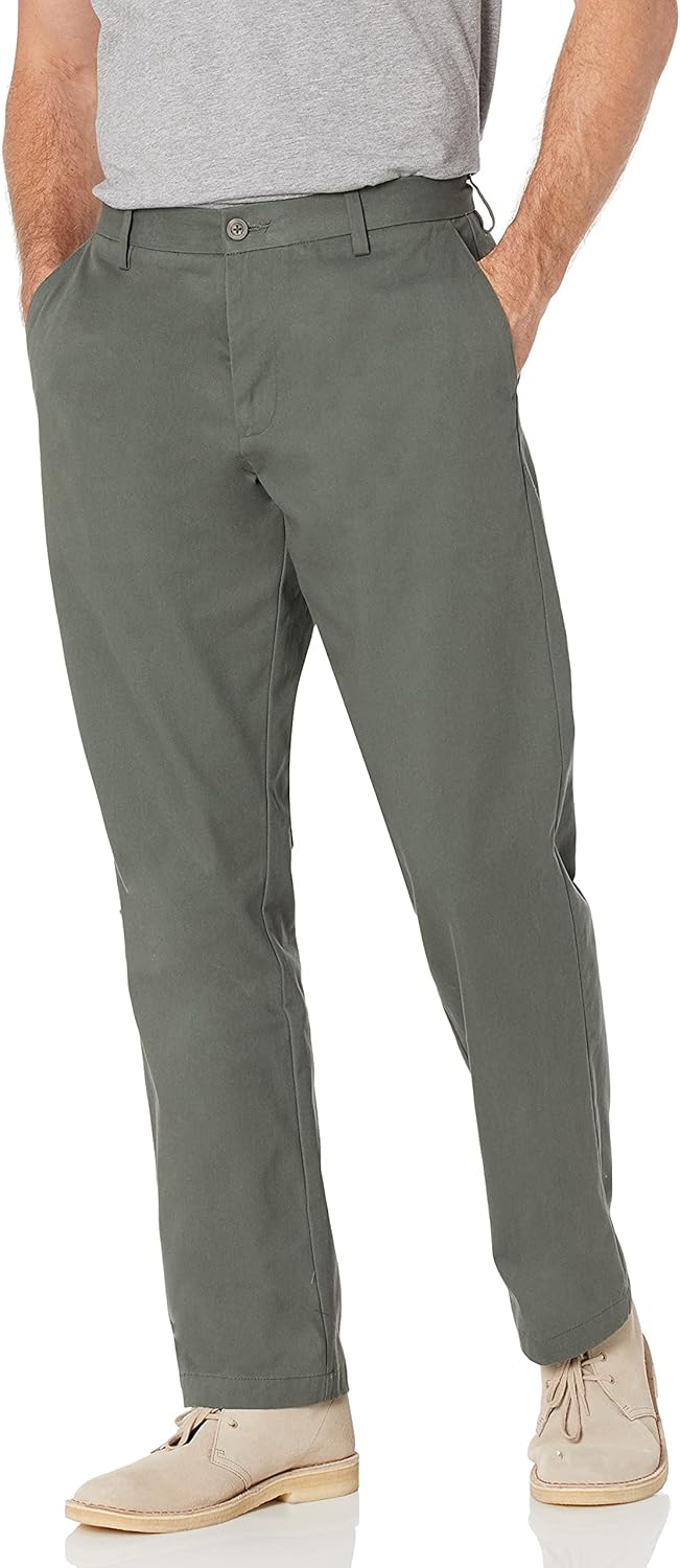 (32W/29L) Calças Chino Antirrugas Corte Clássico Amazon Essentials Verde Azeitona Escuro Homem