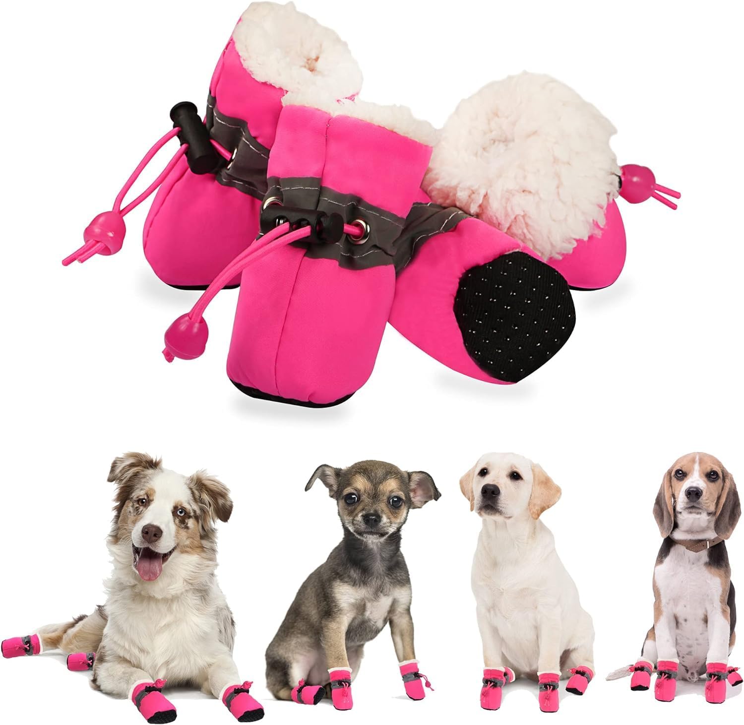 (S) Botas para Cão Pequeno e Médio Antiderrapantes Laváveis Rosa