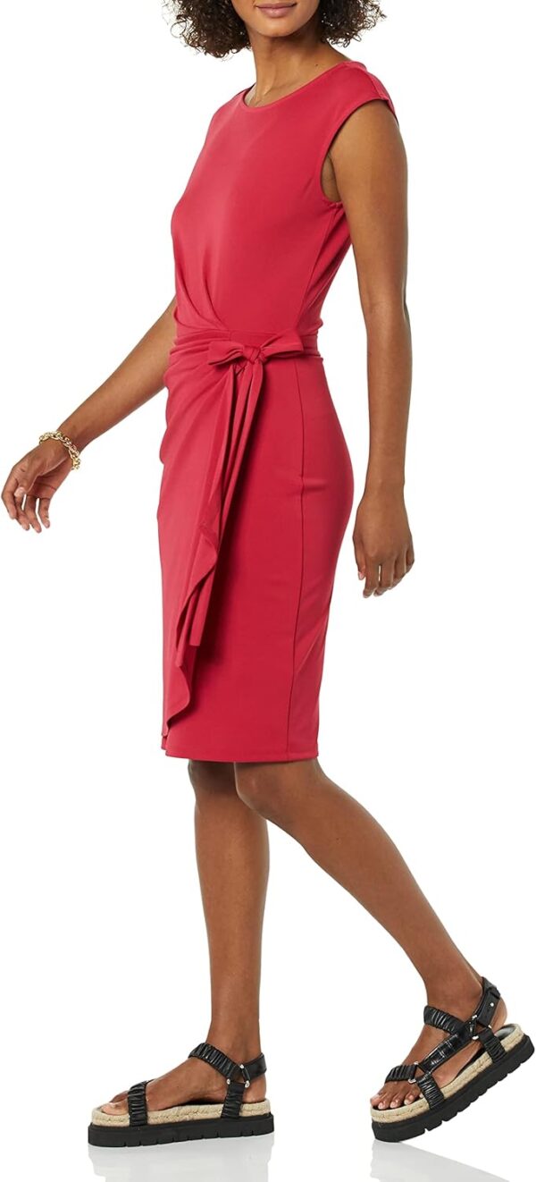 (XL) Vestido com falso cruzado com gola barco e manga Amazon Essentials Himbeerrot