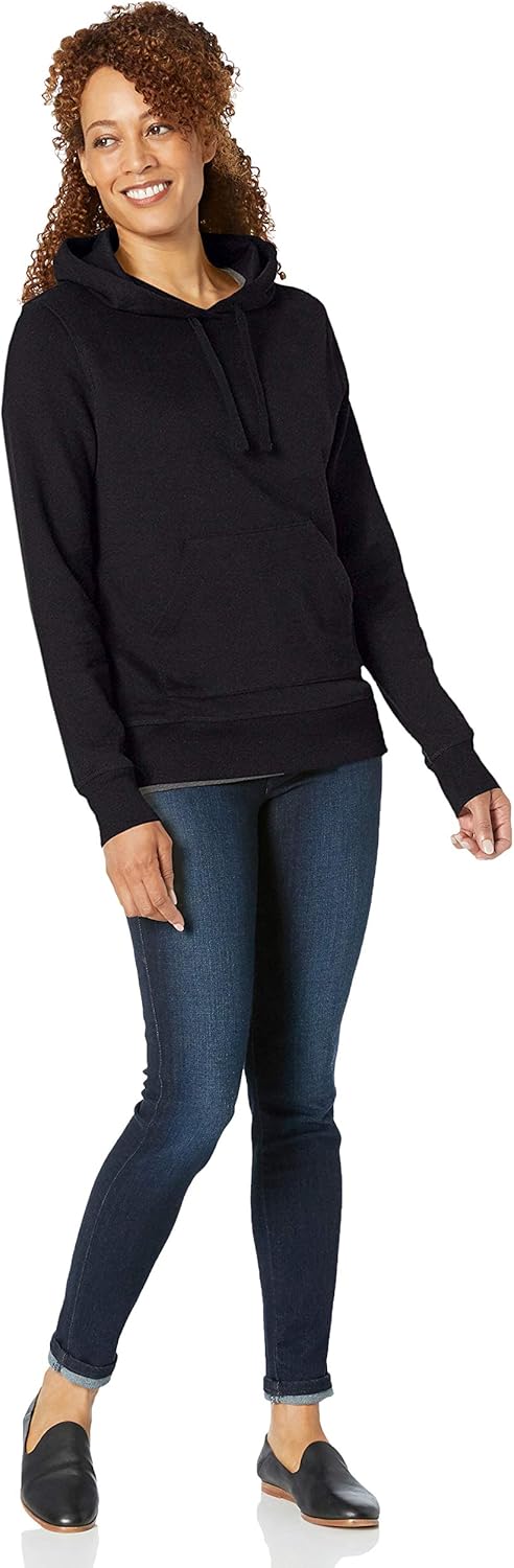 (XL) Sweatshirt com Capuz Amazon Essentials Fleece Corte Regular Preto Mulher
