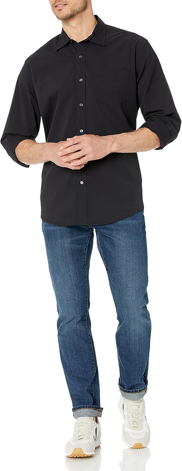 (XXL) Camisa Informal Manga Comprida e Corte Reto Amazon Essentials para Homem - Preto