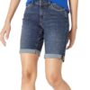 (46) Calções tecido jeans de corte ajustado de 23 cm Denim Escuro - Mulher