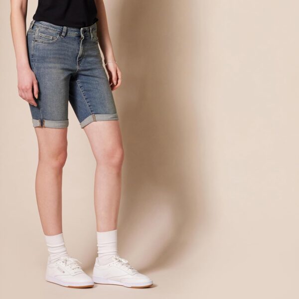 (48) Calções de Ganha Bermuda Corte Justo Denim Lavagem Vintage 23 cm