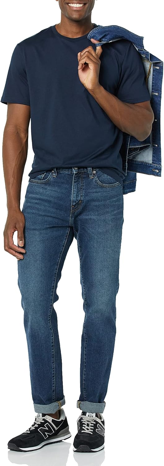 (L) T-Shirt Manga Curta Algodão Amazon Essentials Regular Fit Pack 2 Azul Escuro e Marinho Homem
