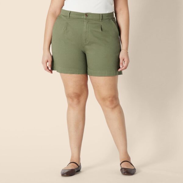 (42-44W) Calções Mulher Tiro Alto Corte Reto Verde Oliva Amazon Essentials