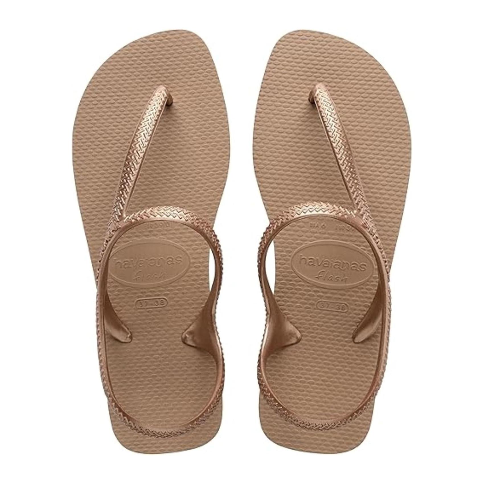 (37/38) Sandálias Havaianas Flash Urban Tiras Metálicas Cruzadas Mulher Rose Gold