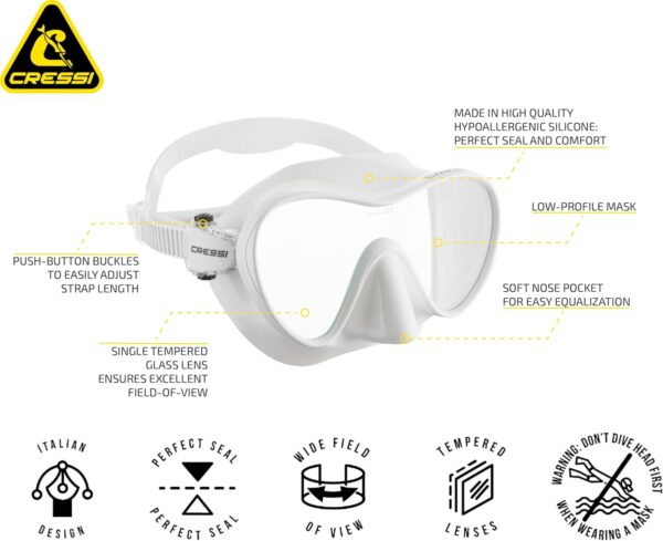 Máscara Mergulho Cressi F1 Unissexo Adulto Monocristal Frameless Branca