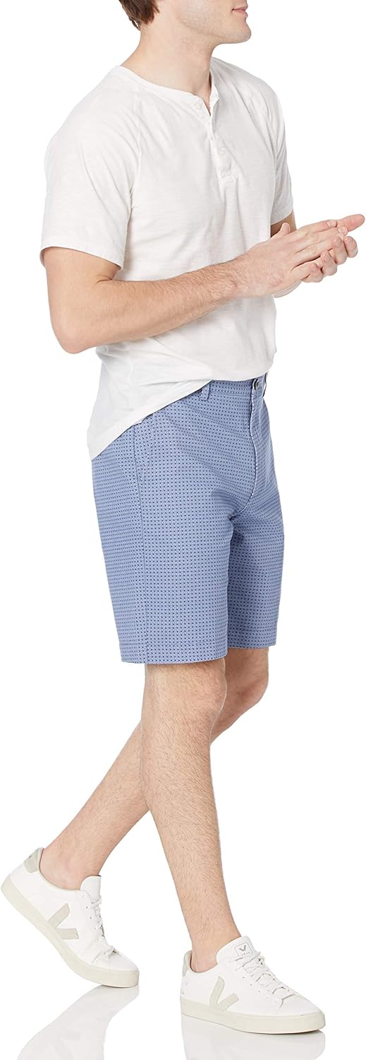 (42W) Calções Chino Geométrico Azul Corte Clássico Amazon Essentials 23 cm